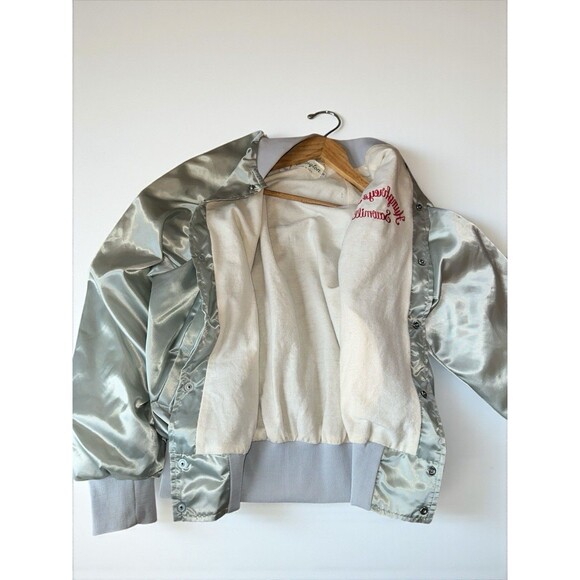 Vintage Karington Satin Bomber Jacket Silver USA Humphreys Sawmill Medium - Picture 3 of 16